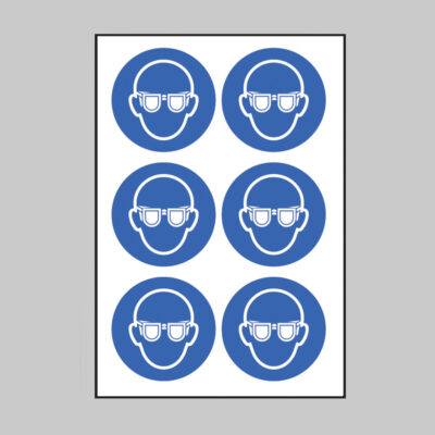 Eye protection symbol 100mm dia - sheet of 6 peel 'n' stick labels