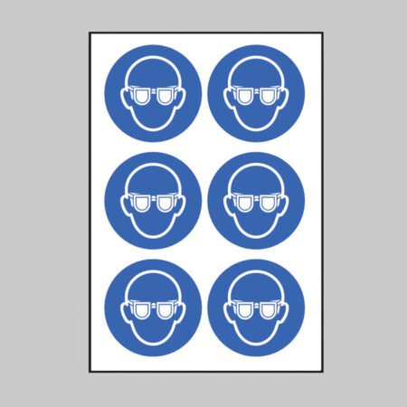 Eye protection symbol 100mm dia - sheet of 6 peel 'n' stick labels