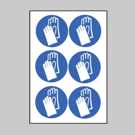 Hand protection symbol 100mm dia - sheet of 6 peel 'n' stick labels
