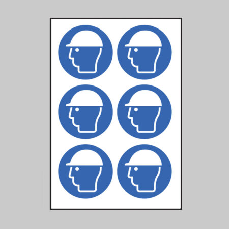 Safety helmet symbol 100mm dia - sheet of 6 peel 'n' stick labels