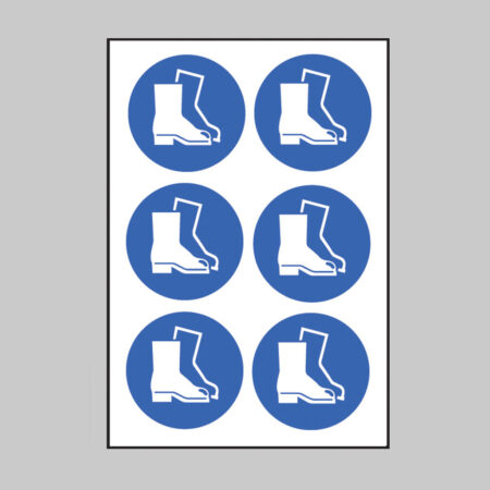 Safety boots symbol 100mm dia - sheet of 6 peel 'n' stick labels