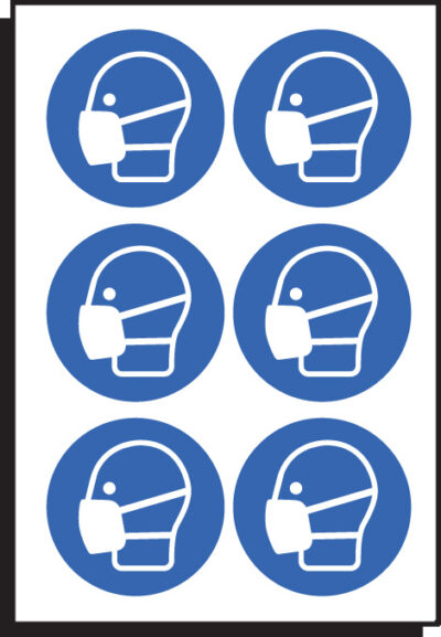 Masks symbol 50mm dia - sheet of 6 peel 'n' stick labels