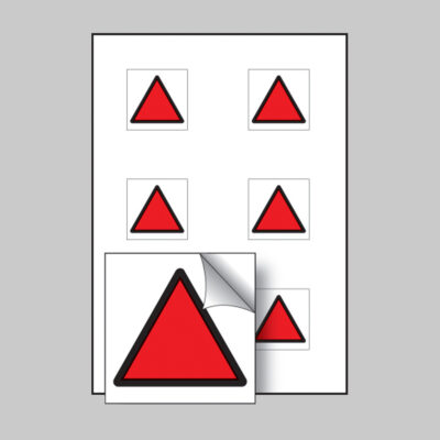 Red triangle vibration safety 25x25mm - sheet of 6 self adhesive