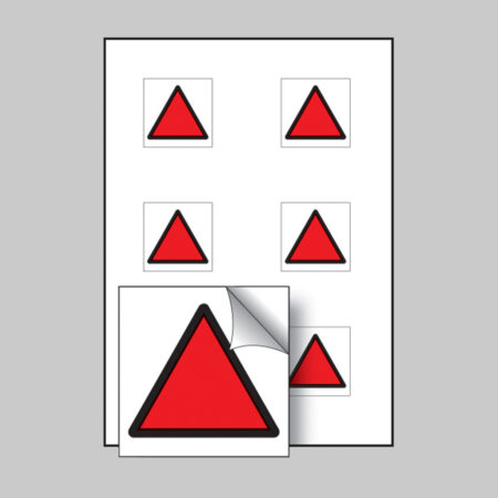 Red triangle vibration safety 25x25mm - sheet of 6 self adhesive