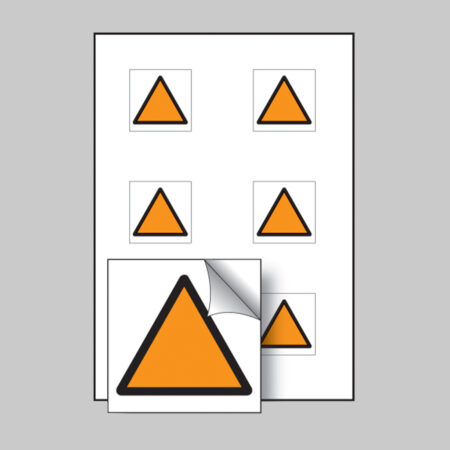 Orange triangle vibration safety 25x25mm - sheet of 6 self adhesive