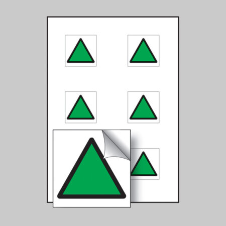 Green triangle vibration safety 25x25mm - sheet of 6 self adhesive
