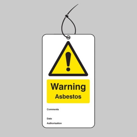 Warning asbestos double sided safety tags 80x150mm c/w cable ties (pack of 10)