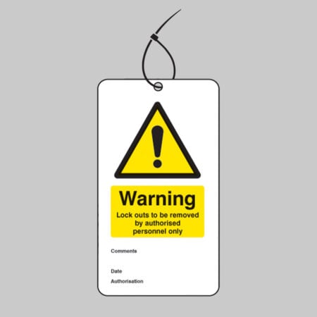 Warning lockout to be removed etc.. double sided safety tags 80x150mm c/w cable ties (pack of 10)