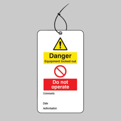 Danger equipment locked out etc.. double sided safety tags 80x150mm c/w cable ties (pack of 10)