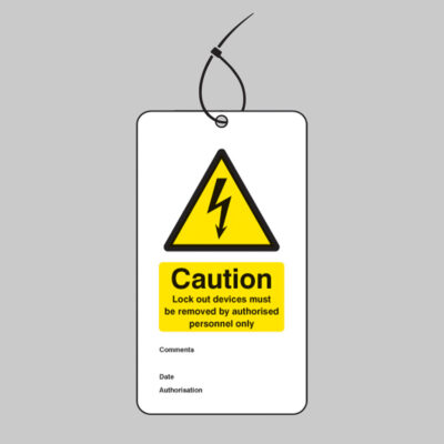 Lockout device must be removed etc... double sided safety tags 80x150mm c/w cable ties (pack of 10)