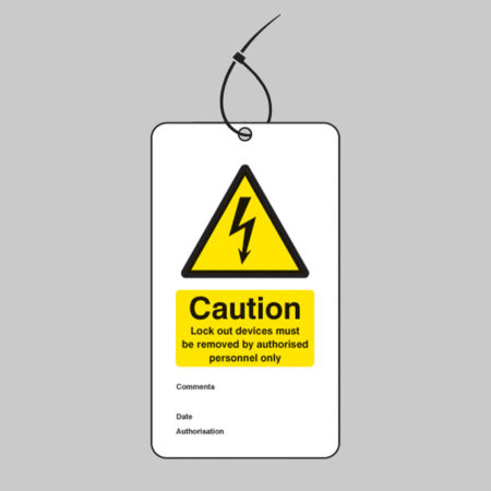 Lockout device must be removed etc... double sided safety tags 80x150mm c/w cable ties (pack of 10)