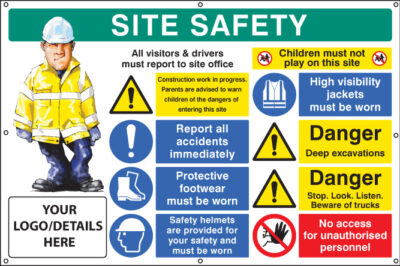 Site safety, multi-message, deep excavations, custom banner c/w eyelets 1270x810mm