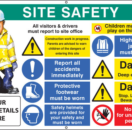 Site safety, multi-message, deep excavations, custom banner c/w eyelets 1270x810mm