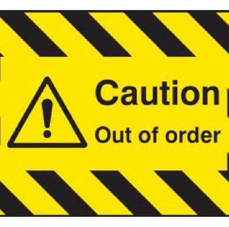 Caution out of order door screen 600x450mm c/w spring loaded poles 710 to 1010mm