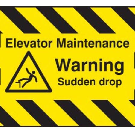Elevator maintenance, warning sudden drop door screen 600x450mm c/w spring loaded poles 710 to 1010m
