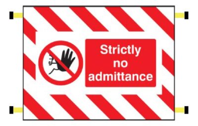Strictly no admittance door screen 600x450mm c/w spring loaded poles 710 to 1010mm