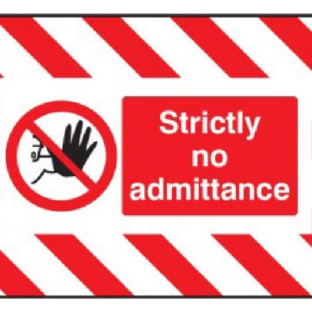 Strictly no admittance door screen 600x450mm c/w spring loaded poles 710 to 1010mm