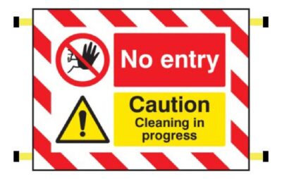 No entry Caution cleaning in progress door screen 600x450mm c/w spring loaded poles 710 to 1010mm
