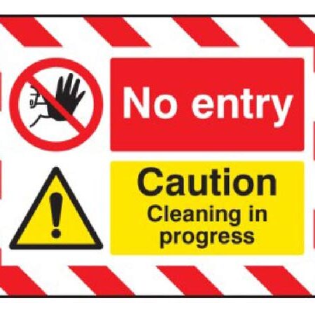 No entry Caution cleaning in progress door screen 600x450mm c/w spring loaded poles 710 to 1010mm