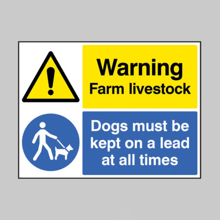 Warning Farm livestock Dogs must be kept on a lead