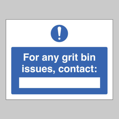 For any grit bin issues contact (blank space) (self adhesive vinyl safety label)
