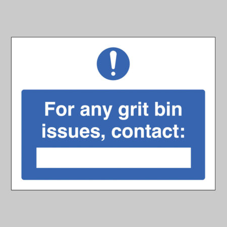 For any grit bin issues contact (blank space) (self adhesive vinyl safety label)