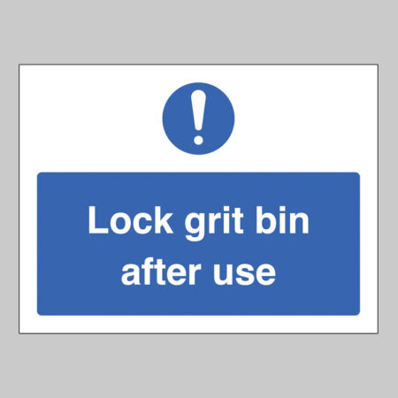 Lock grit bin after use (self adhesive vinyl safety label)