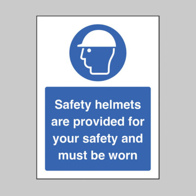 Safety helmets are provided for your safety and must be worn (self adhesive vinyl safety label)