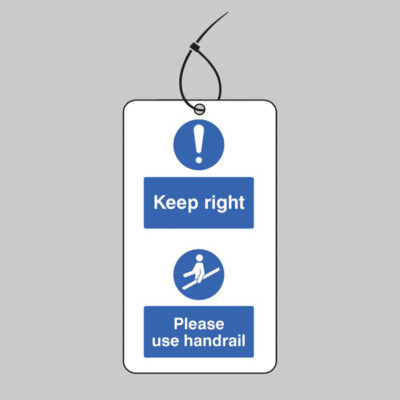 Keep to the right & use the handrail.. double sided safety tags 80x150mm c/w cable ties (pack of 10)