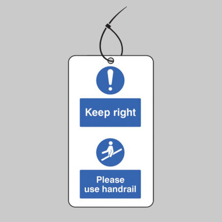Keep to the right & use the handrail.. double sided safety tags 80x150mm c/w cable ties (pack of 10)