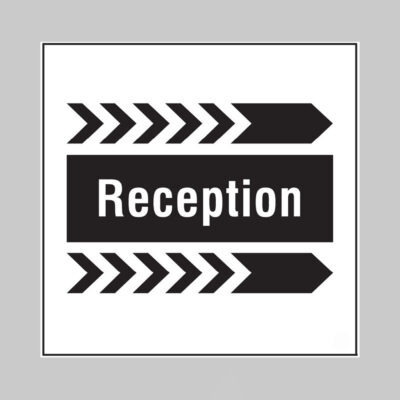 Reception, arrow right builder signs 400x400mm