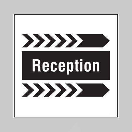 Reception, arrow right builder signs 400x400mm