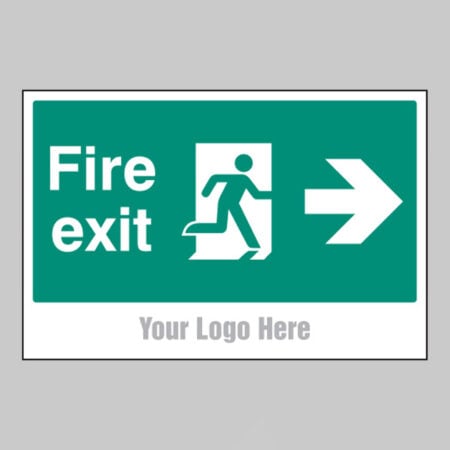 Fire exit, arrow right, builder signs 600x400mm