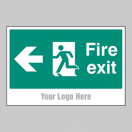 Fire exit, arrow left builder signs 600x400mm