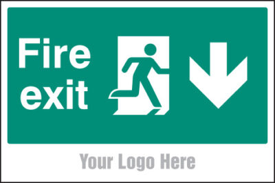 Fire exit, arrow down, builder signs 600x400mm