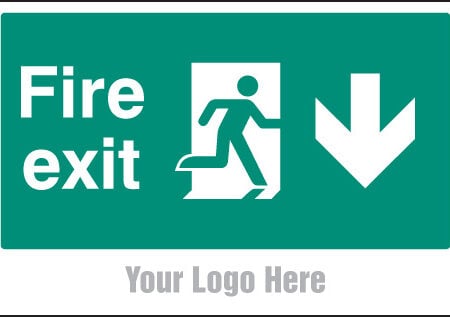 Fire exit, arrow down, builder signs 600x400mm