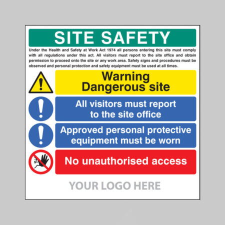 Site safety board, dangerous site, visitors, PPE, access, builder signs 1220x1220mm