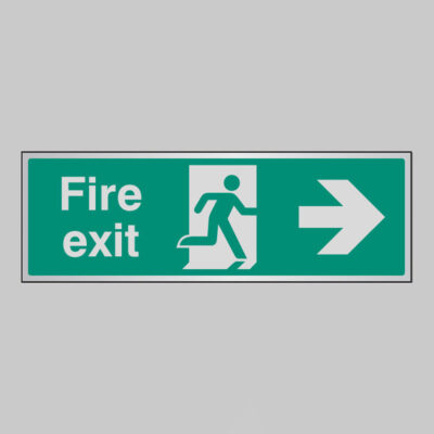 Fire exit arrow right anodised aluminium 300x100mm adhesive backed
