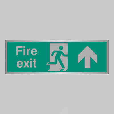 Fire exit arrow ahead anodised aluminium 300x100mm adhesive backed