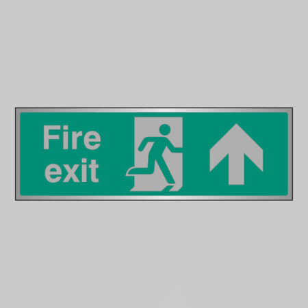 Fire exit arrow ahead anodised aluminium 300x100mm adhesive backed