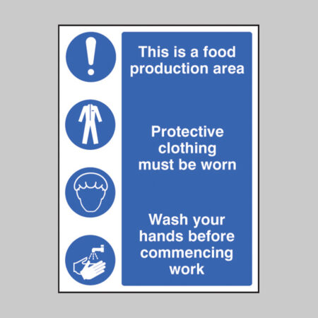 Food production area/protective clothing/wash hands