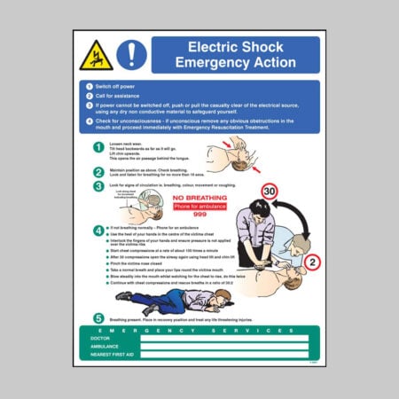 Electric shock emergency action wall panel  c/w hook & loop system 450x600mm