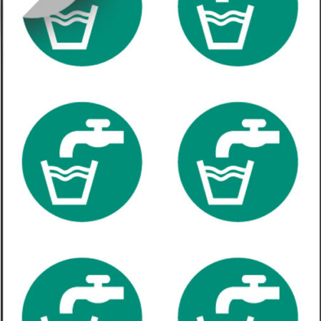 Drinking water 65mm dia - sheet of 6 peel 'n' stick labels