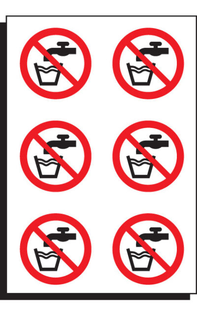 Not drinking water 65mm dia - sheet of 6 peel 'n' stick labels