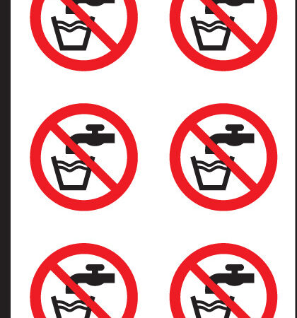 Not drinking water 65mm dia - sheet of 6 peel 'n' stick labels