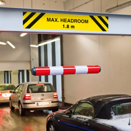 Height Restriction Bar - Plastic with Suspension Chains - 100mm dia. x 950mm - Red/White Reflective