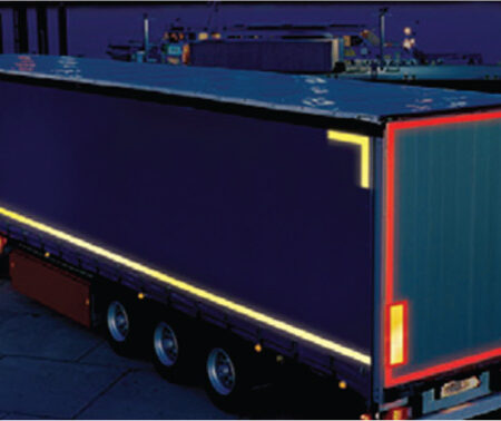 Red lorry marking contour tape 50mmx50m (curtain vehicle)
