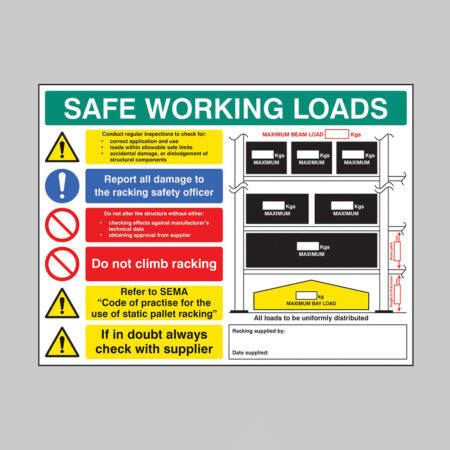Safe Working Loads Pallet Racking 5mm foamex 600x450mm