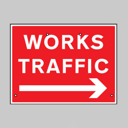 Works traffic arrow right, 600x450mm Re-Flex Sign (3mm reflective polypropylene)