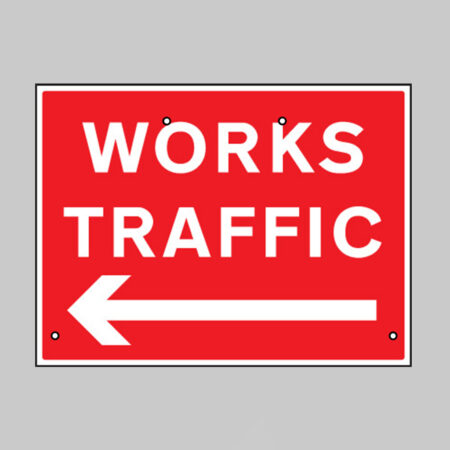 Works traffic arrow left, 600x450mm Re-Flex Sign (3mm reflective polypropylene)